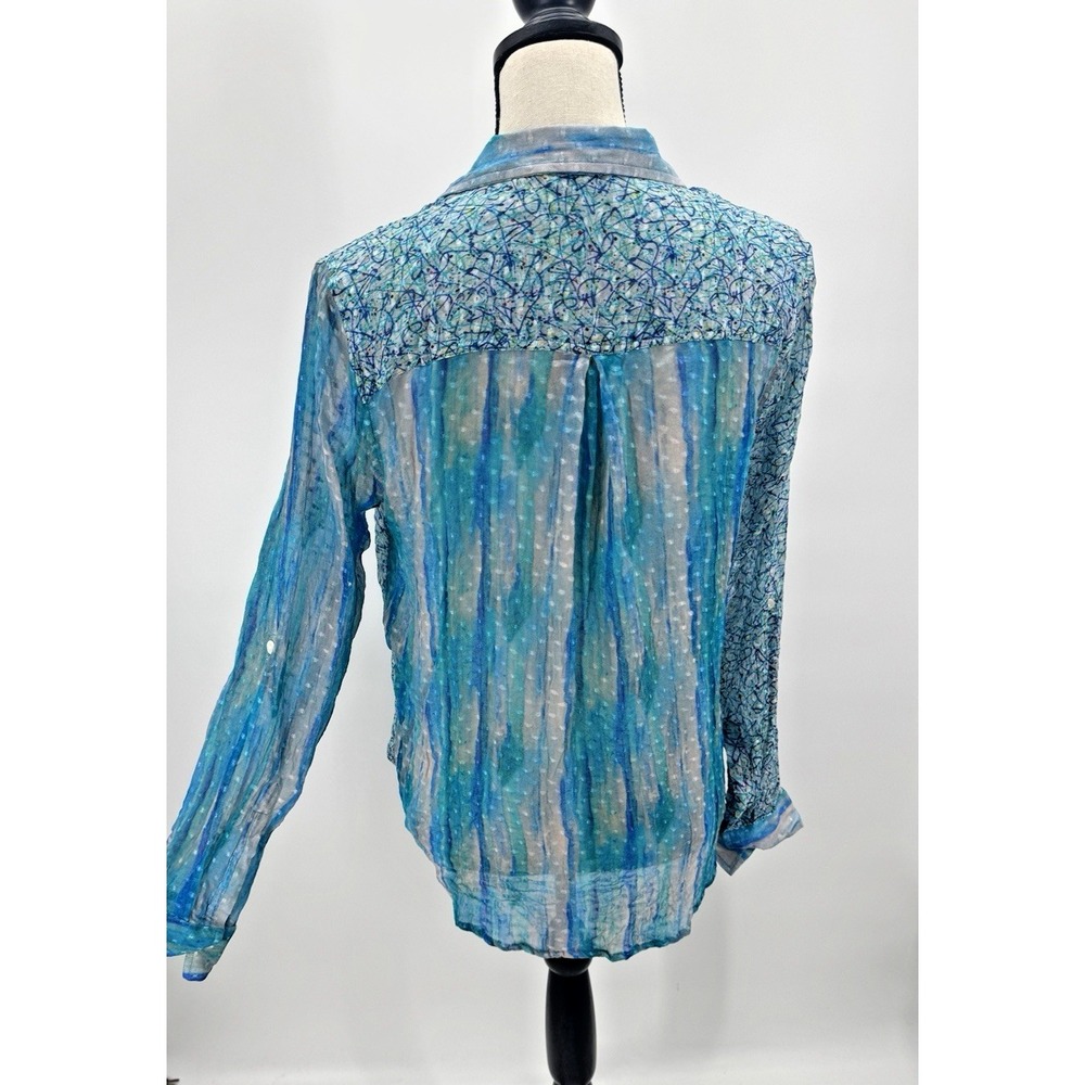 Nordstroms APNY Sheer Silk Top Medium Button Up Watercolor Wearable Art to Wear - Picture 7 of 16